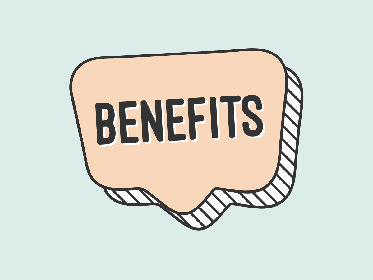 picture of a speech bubble with benefits written inside