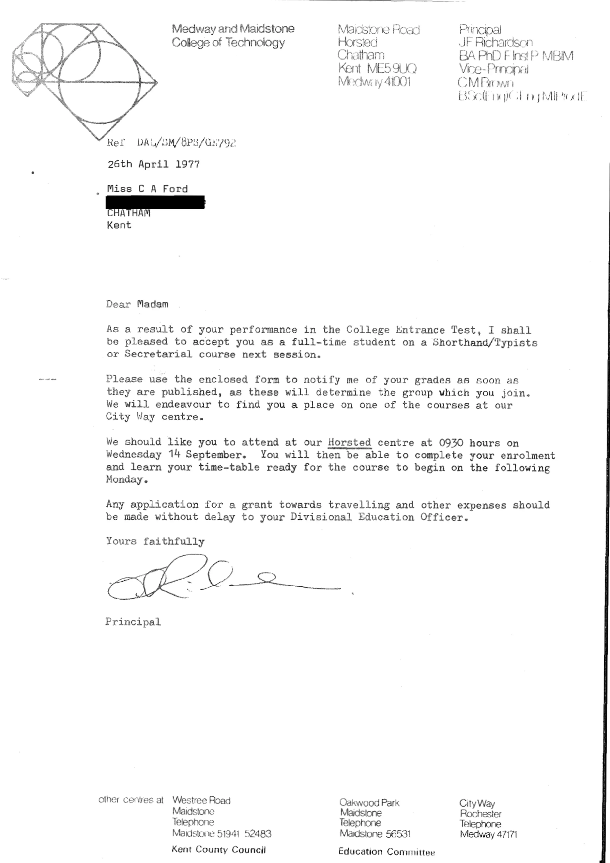 Chris Plumb College Letter Redacted