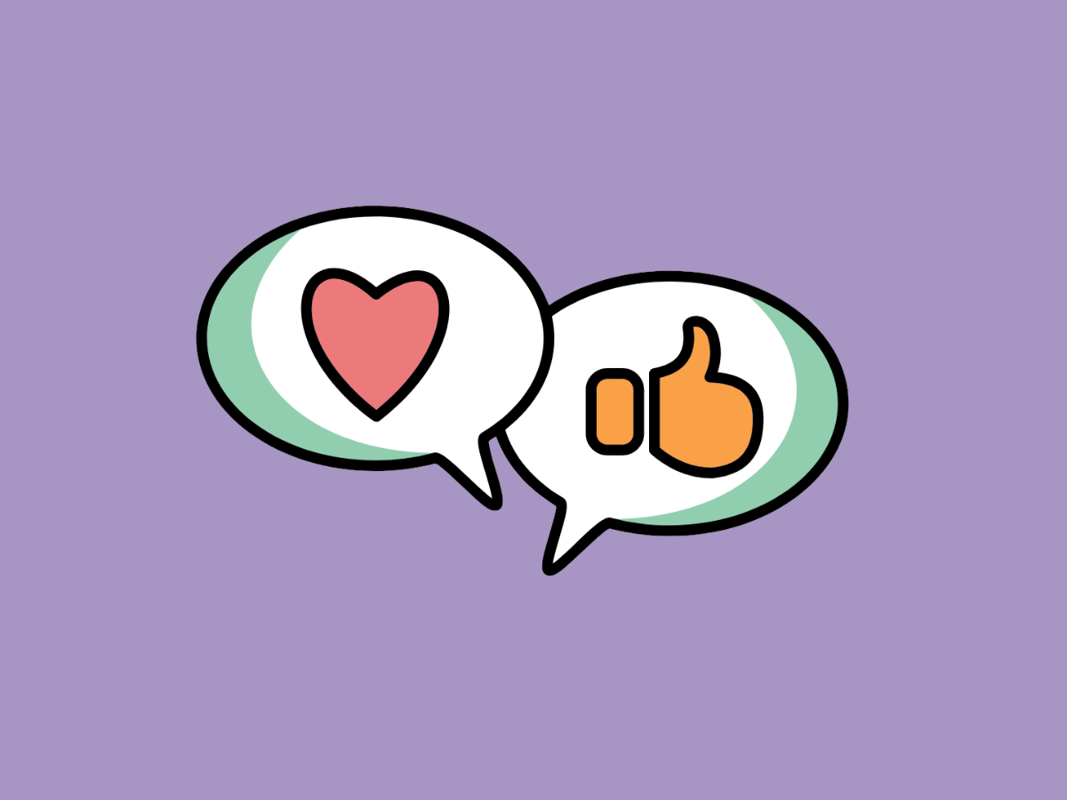 Speech bubbles with a heart and thumbs up