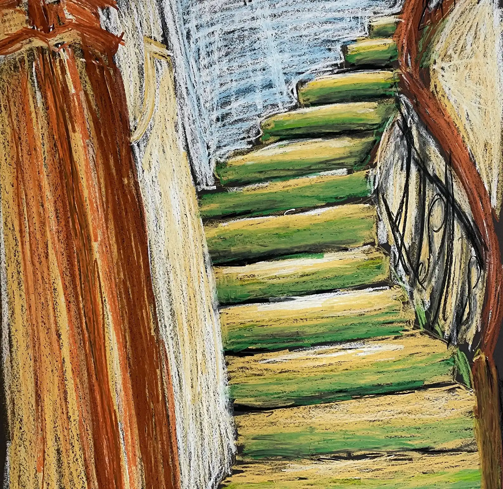 Student work depicting a winding staircase