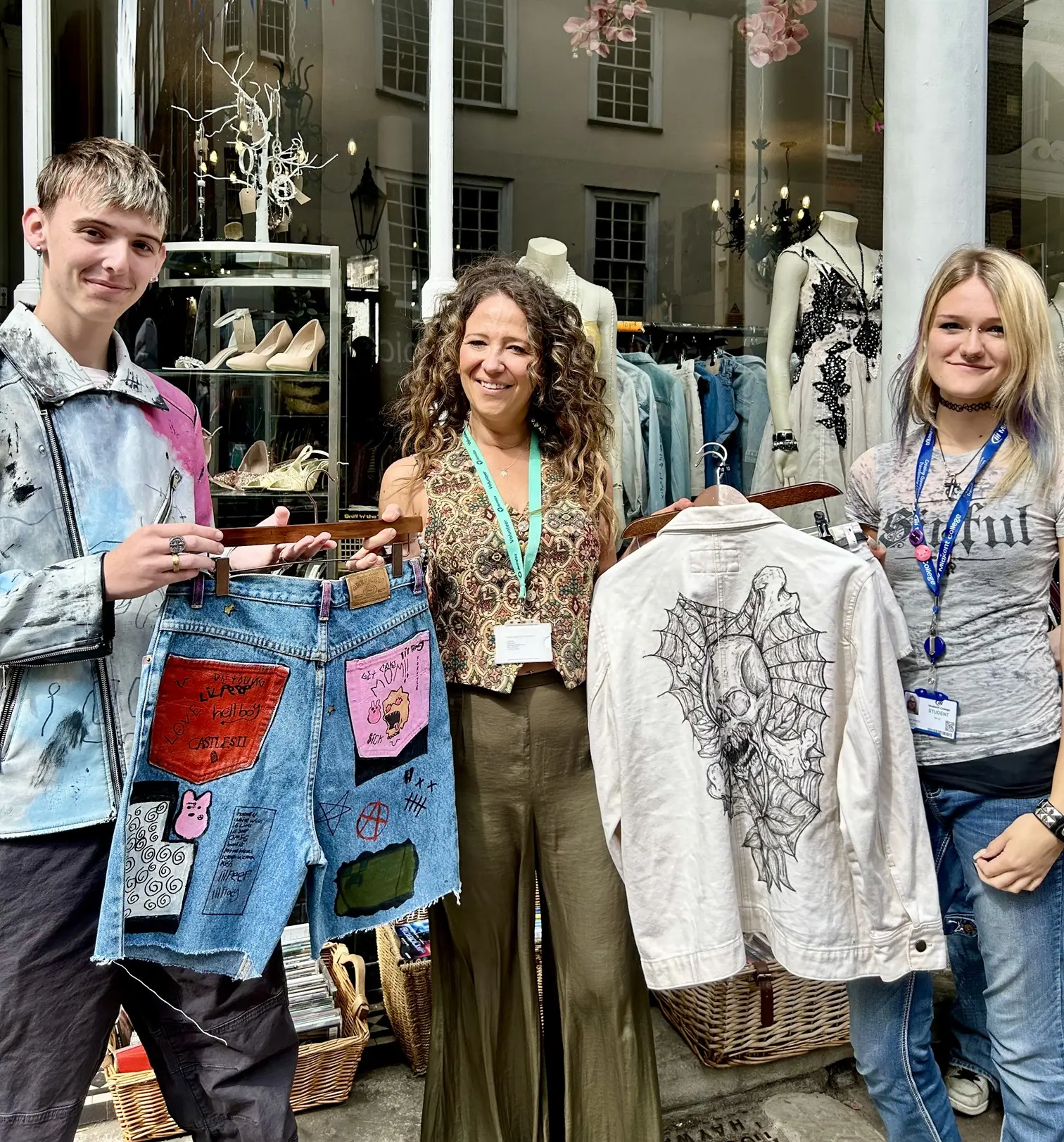 Shop Manager Rachel ONeill with students Elliot and Abbie and their creations
