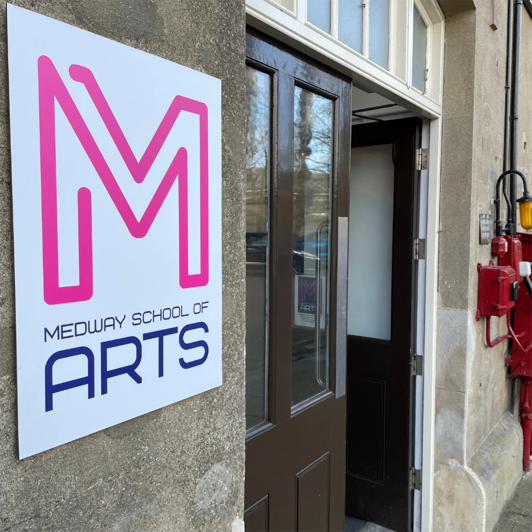 Outside of Medway School of Arts with MSA logo