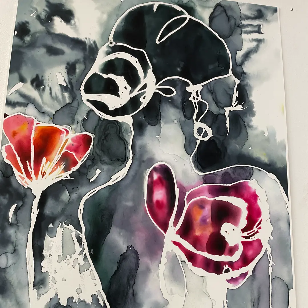 Black and white paining of woman 