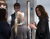 Secretary of State Gillian Keegan talks to students